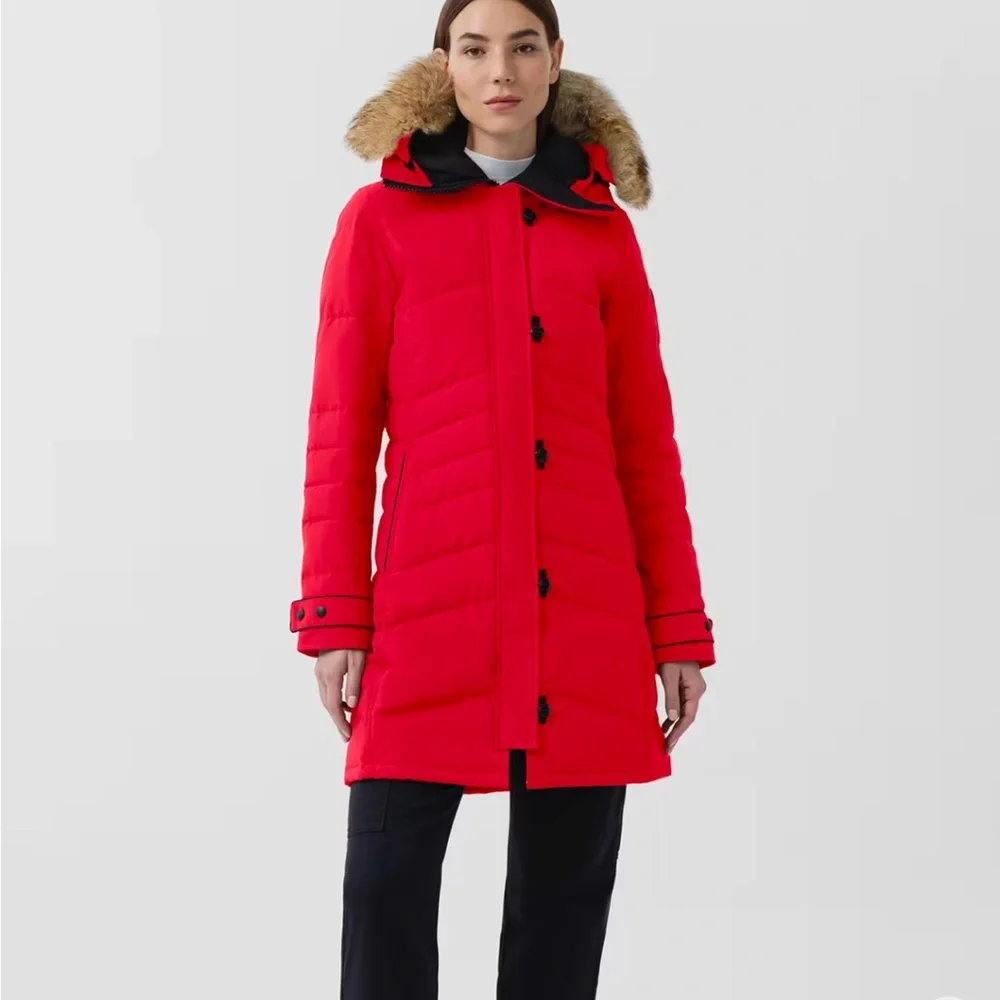 Canada Goose Women's Vibrant Red Puffer Coat with Fur Hood - Picture 1 of 16